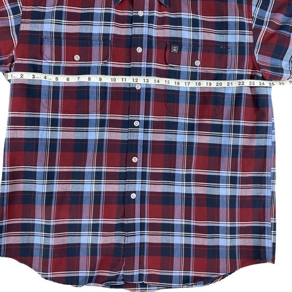 Cinch Modern Fit Long Sleeve Red Blue Button Down Cotton Shirt Size L - Picture 7 of 8